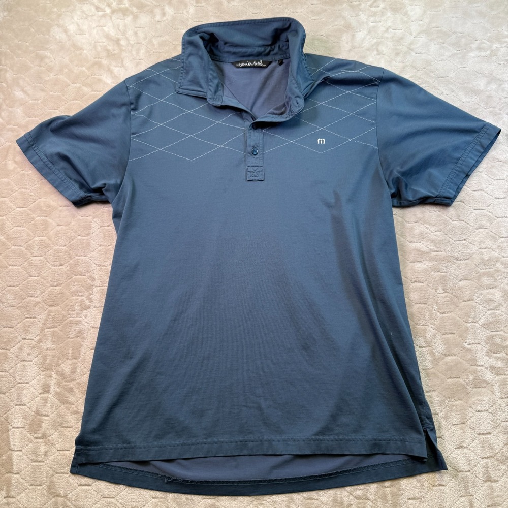 Travis Mathew Shirt Mens Sz XL Polo Golf Blue Navy FLAWS Look